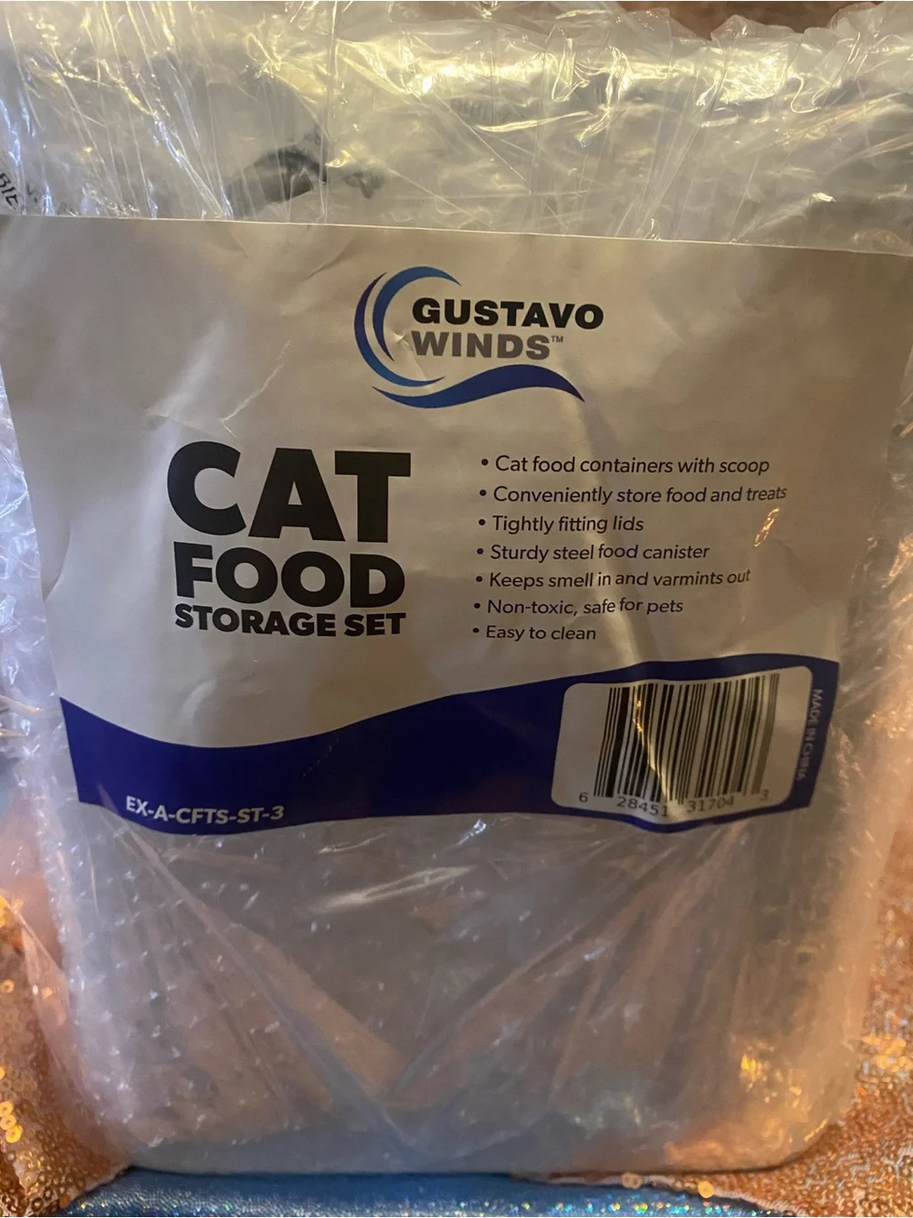 NWT Gustavo Winds Cat Food Storage Set | 2 Canisters Bowl & Scoop-Meow Paw Heart